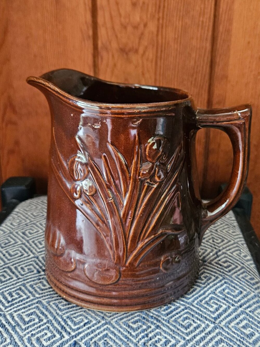 Vintage 1930s Red Wing Brownware Pitcher w/ Irises